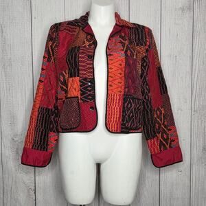 Vintage Y2K Chico's Design Silk Patchwork Art Jacket, Size 1